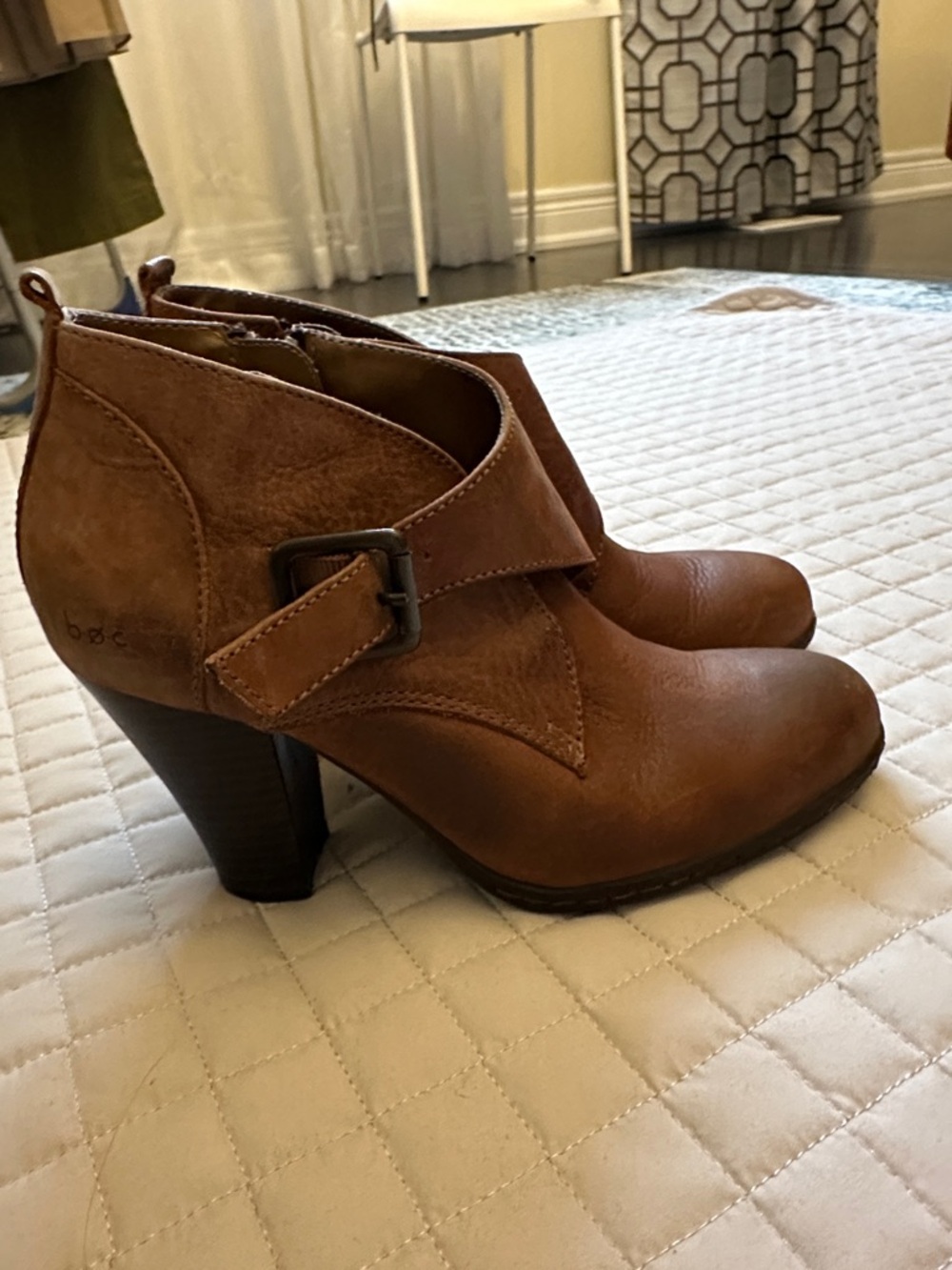 b.o.c. Tan Leather Ankle Booties with Buckle Strap